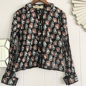 Carson Potter Geometric Tree Blue Black Button Down